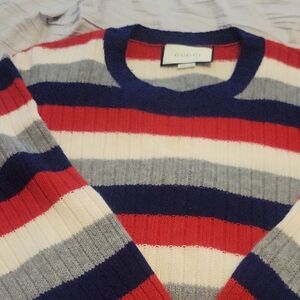 Gucci Red, Navy, Gray, Cream Striped Crewneck Sweater